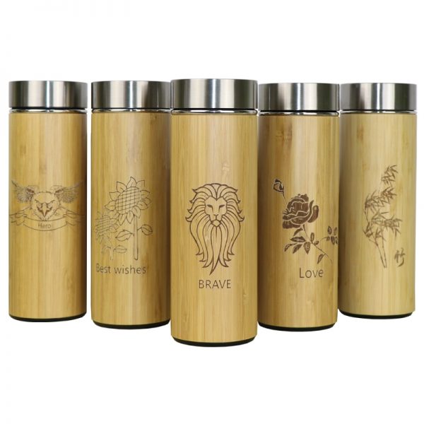 Engraved Bamboo Vacuum Flask